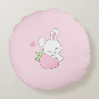 Joli Coussin Rond Kawaii Lapin - Rose Pastel