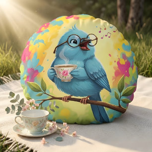 Joli Coussin Rond Oiseau Bleu Chantant