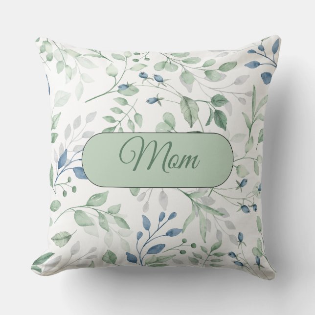 Joli Coussin vert bleu et vert Feuille MOM (Recto)