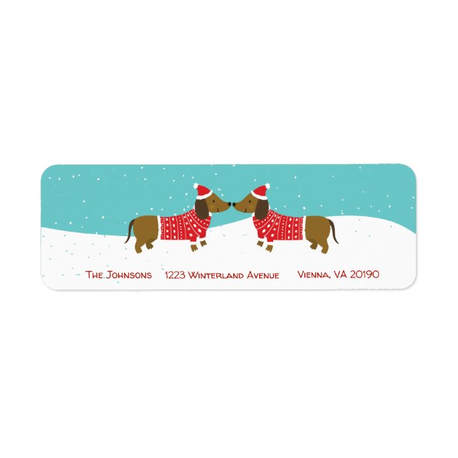 Joli dachshund dans la neige étiquette de retour d (Devant)