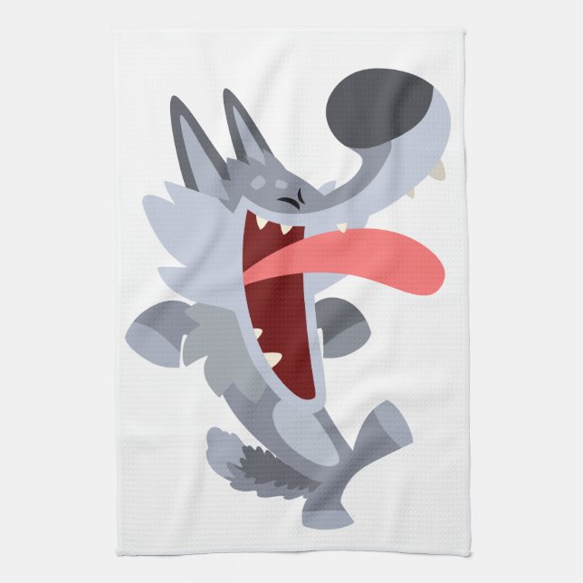 Joli Danser Cartoon Wolf Serviette de cuisine (Vertical)