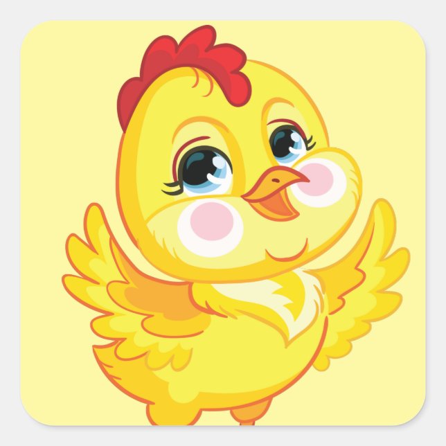 Joli dessin animé étiquette de poulet jaune (Devant)