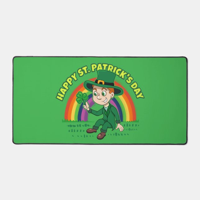 Joli dessin animé leprechaun avec shamrock et arc- (Recto)
