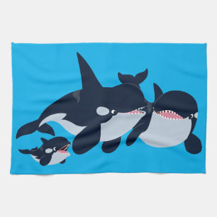 Joli Dessin Cartoon Orca Serviette à Thé Famille
