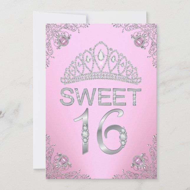 Joli Diamant Rose Tiara Sweet 16 Invitation (Devant)