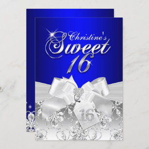 Joli Diamond Bow Royal Blue Sweet 16 Invitation