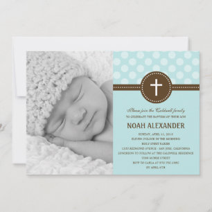 Joli Dots Photo Christening Invitation Bleu