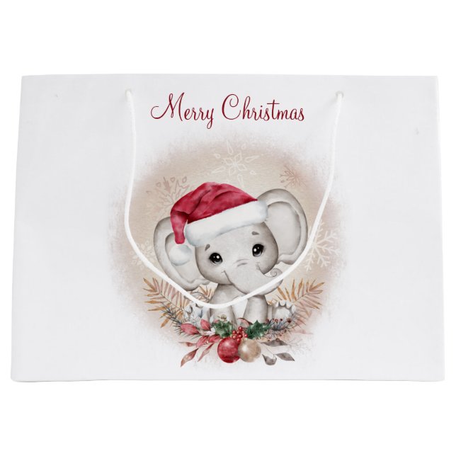 Joli Elephant Noël Grand sac cadeau (Devant)