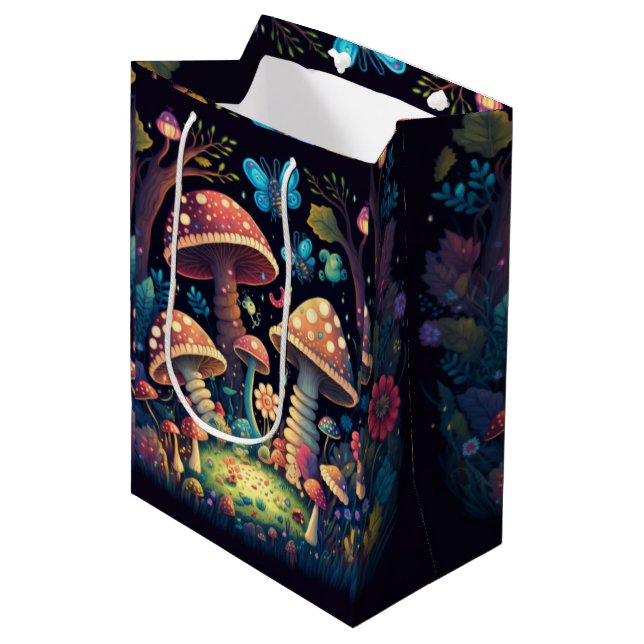 Joli elfes mignon jouer sous champignon sac cadeau (Devant Angle)