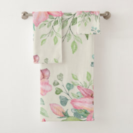 Joli Ensemble De Serviettes De Bain À Fleur Rose