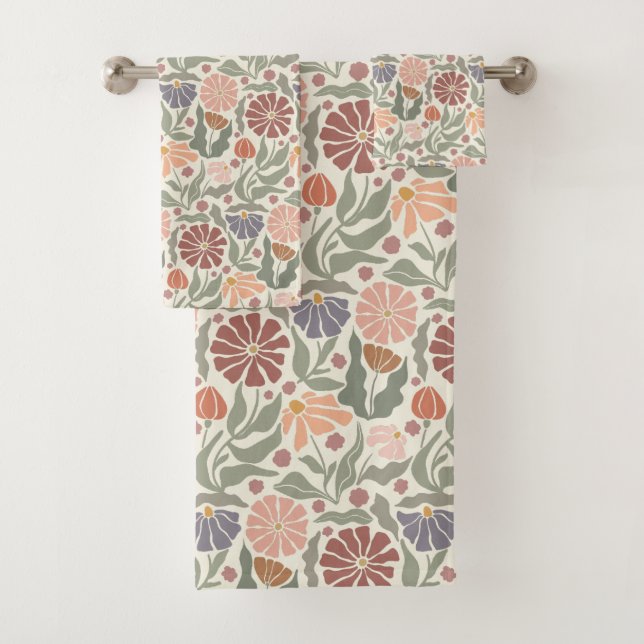 Joli Ensemble De Serviettes De Bain Fleurs Rétro V (En situation)