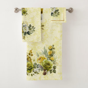 Joli ensemble de serviettes en Damas Floral Jaune