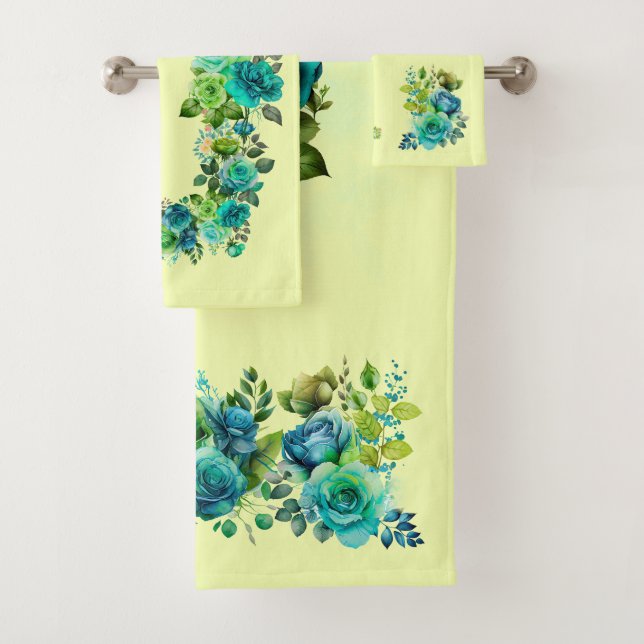 Joli Ensemble de serviettes Floral Aqua Lime Bleu  (En situation)