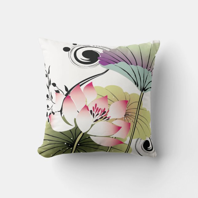 Joli et élégant coussin Lotus d'inspiration asiati (Recto)