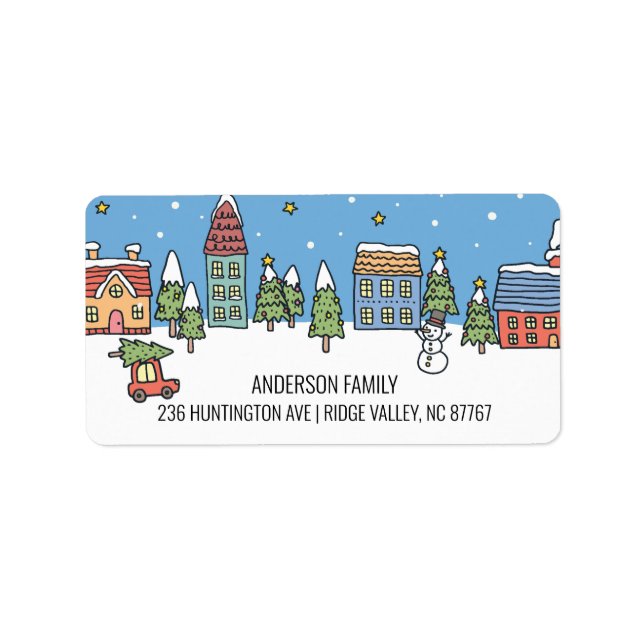 Joli Étiquette de adresse de la ville de Noël (Devant)