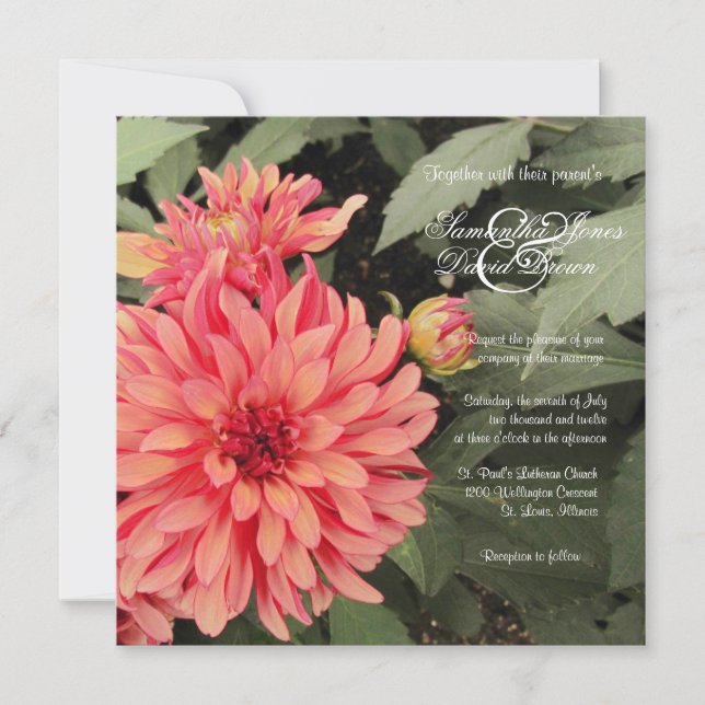 Joli Faire-part de mariage Coral Dahlia (Devant)