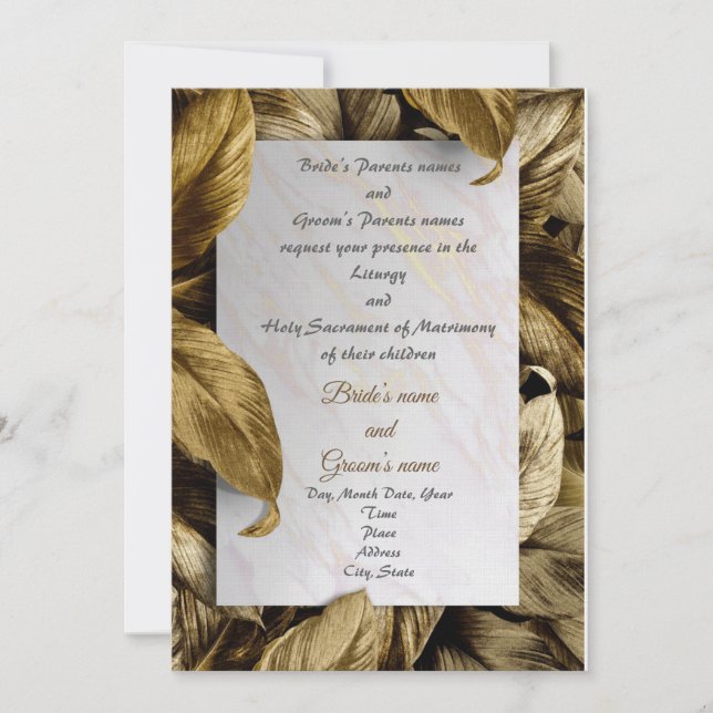 Joli Faire-part de mariage feuille d'or (Devant)