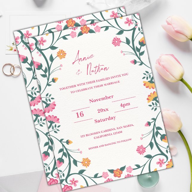 Joli Faire-part de mariage Floral Complet (Pretty Intricate Floral Frame Wedding Invitation)