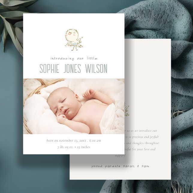 Joli Faire-part de naissance photo Pastel Oiseau (Créateur téléchargé)