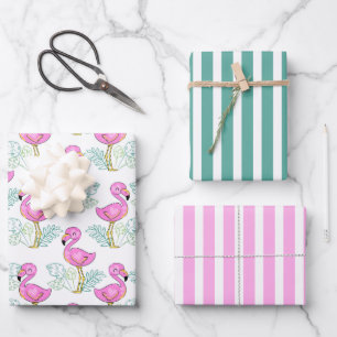 Joli Flamants roses rose Envelopper Papier ensembl