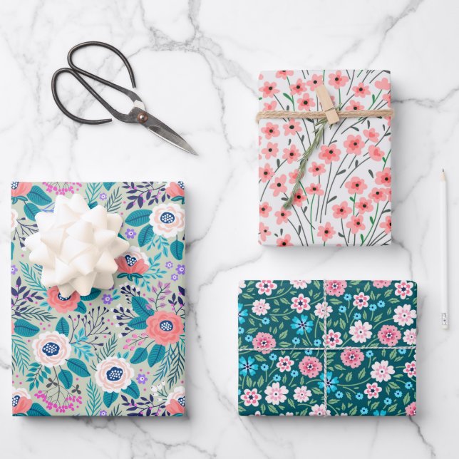 Joli Fleur sauvage Floral Enveloppement Papier Set (Recto)