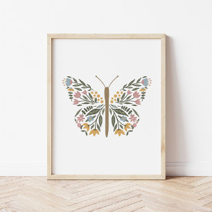 Joli Fleur sauvage Papillon Art Imprimer Poster