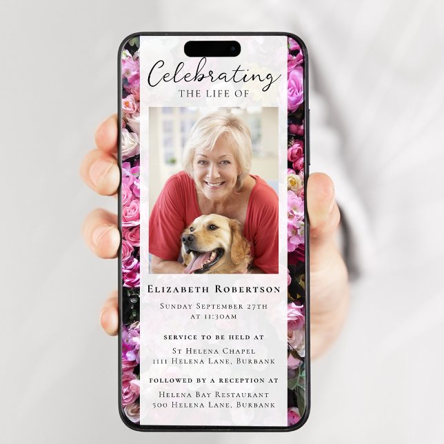 Joli floral Photo Funérailles Digital Invitation (Créateur téléchargé)