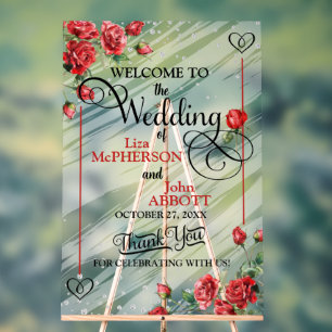 Joli Floral Roses Rouge Mariage Bienvenue