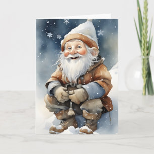 Joli Gnome En Hiver Neige Blanc Carte De Vœux Plié