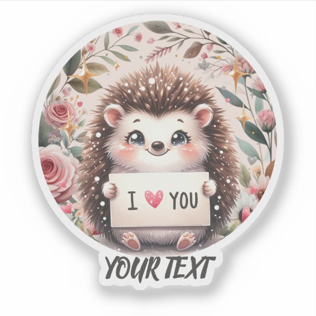 Joli Hérisson Je t'aime, Sticker rond classique (Devant)