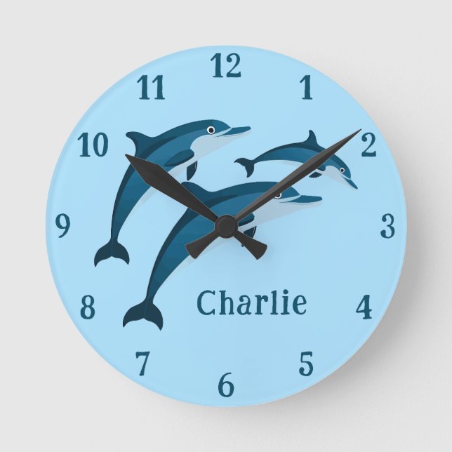 Joli horloge murale dauphins bleus pour enfants (Recto)
