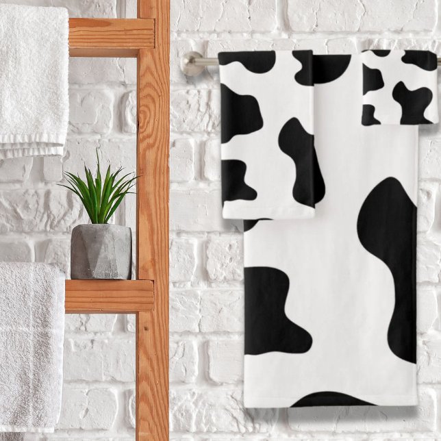 joli imprimé noir et blanc de vaches laitières de  (cute black and white farm dairy cow print bath towel set)