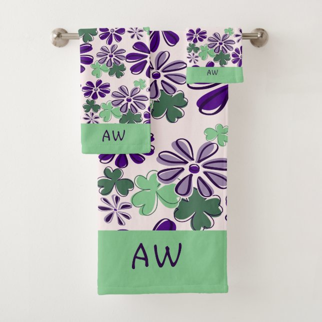 Joli Initiale vert violet Motif de fleurs (En situation)