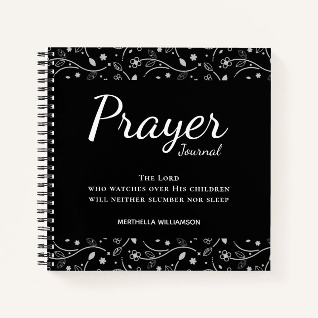 Joli Journal de prière Floral Noir Personnalisé (Devant)