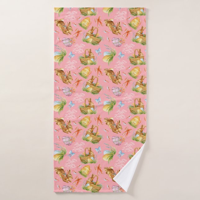Joli lapin aquarelle et éléments pâques (Serviette de bain)