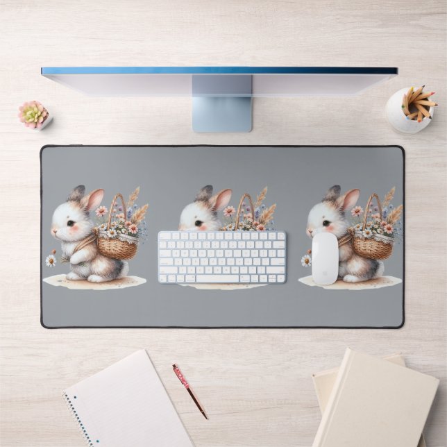 Joli lapin aux fleurs Aquarelle Art (Bureau 1)