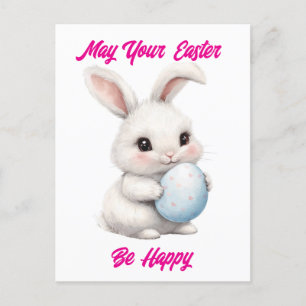 Joli Lapin Avec Carte Postale Oeuf Holiday