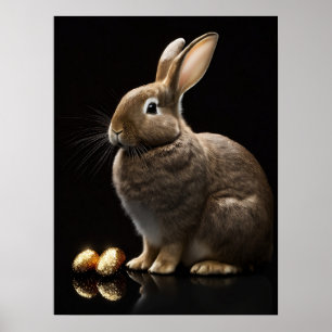 Joli lapin avec Oeufs de Pâques d'or Poster d'Art 