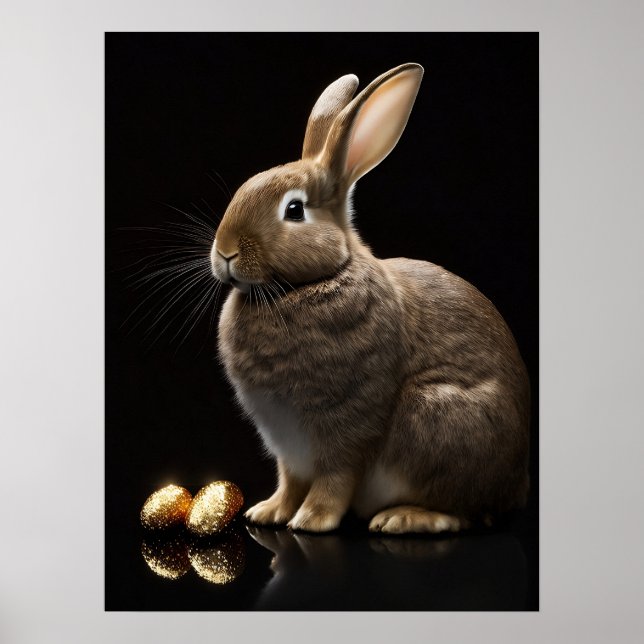 Joli lapin avec Oeufs de Pâques d'or Poster d'Art  (Devant)