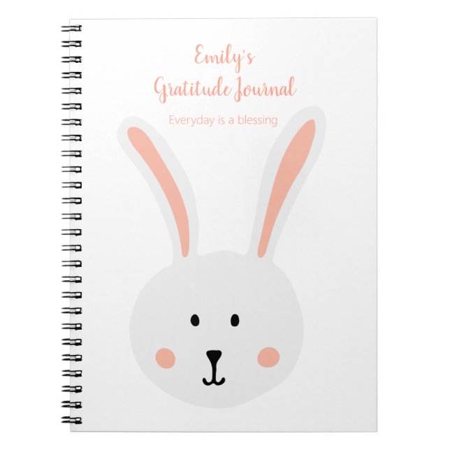 Joli lapin blanc lapin Gratitude Journal Rose (Devant)