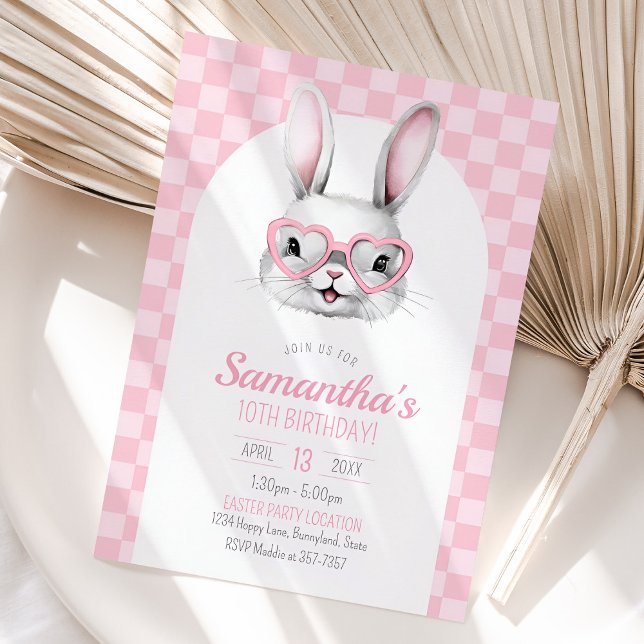 Joli lapin de Pâques Anniversaire Invitation ou ch (Cute-Easter-Bunny-Birthday-Invitation-for-Girls-or-Egg-Hunt)