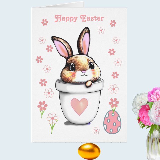 Joli lapin de Pâques Pot de fleurs & Fleurs roses (Créateur téléchargé)