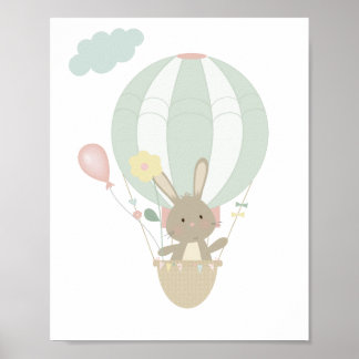 Joli Lapin En Bleu Hot Air Ballotte Poster de la p