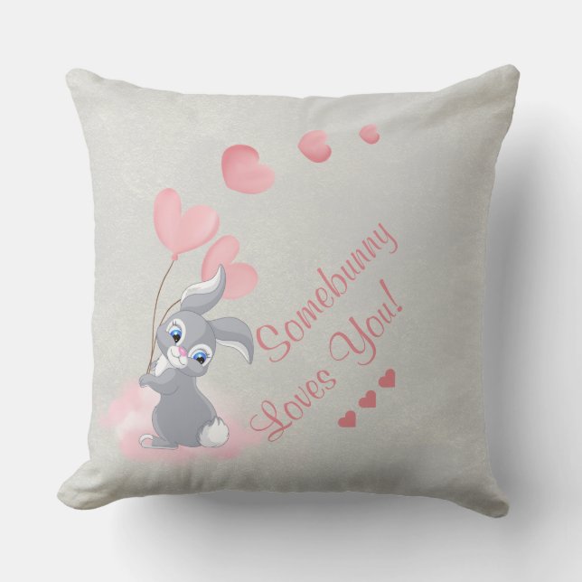 Joli lapin en caricature Valentine oreiller à la f (Recto)