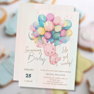 Joli lapin et ballons Baby shower Invitation