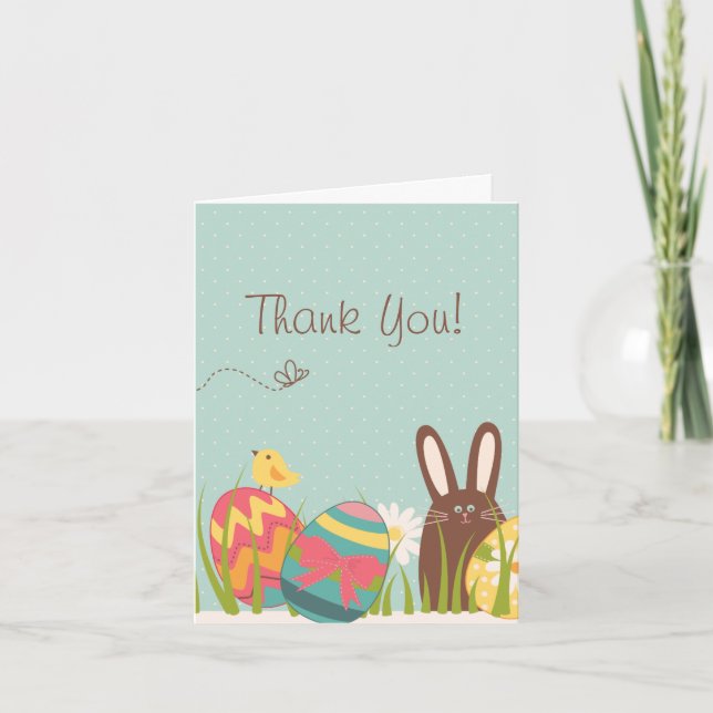Joli lapin et Oeufs de Pâques Carte de remerciemen (Devant)