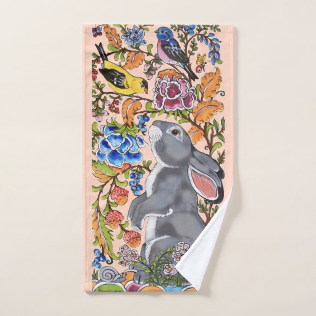 Joli Lapin Rose Bleu Lapin Oiseau Floral Migné (Serviette à main)