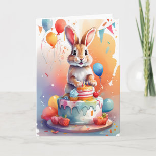 Joli lapin sur gâteau à célébrer !   Carte