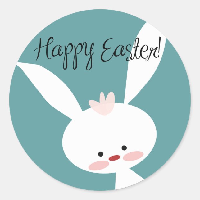 Joli lapin turquoise joyeux autocollants de Pâques (Devant)