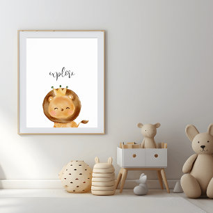 Joli Lion Baby Explorer Poster de la pépinière
